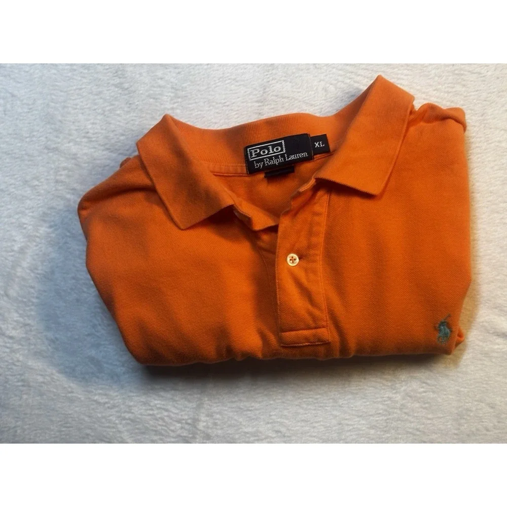 Polo Ralph Lauren Men's XL Orange Short Sleeve‎ Button Collared Shirt Vintage